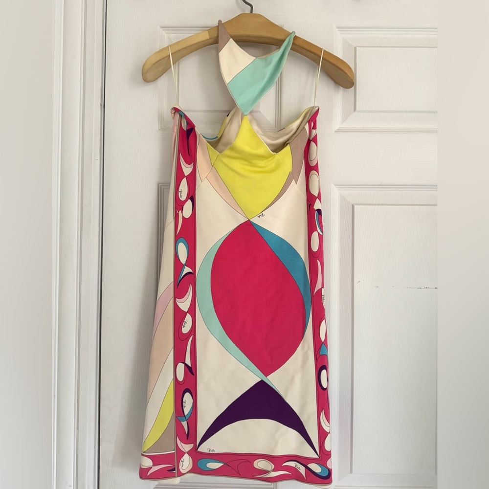 Emilio Pucci Vintage Halter Mini Dress – 42 (US 6/8) – Geometric Scarf - Italy